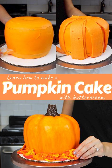 This pumpkin shape cake not only looks like a pumpkin, but it tastes like one too! It's made with pumpkin cake layers, and is the perfect Fall cake!! #pumpkincake #DIYpumpkincake #pumpkincakerecipe Pumpkin Shaped Cake, Best Frosting, Halloween Pumpkin Cake, Pumpkin Bundt, Cake Halloween, Pumpkin Cake Recipes, Fall Cakes, Buttercream Icing, Halloween Desserts