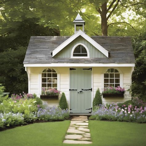 Charming Retreat: The Allure of a Cottage Garden Shed Pretty Garden Shed, Diy Garden Shed Ideas, Garden Shed Landscaping Ideas, Tiny Garden House, Garden Shed Exterior Ideas, Garden Sheds Ideas, She Shed Exterior, Shed Cottage, Playhouse Garden