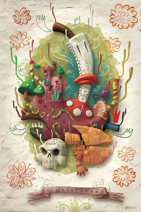 Illustration for the exhibition: "Ofrenda a los Videojuegos".Clay Model painted… Clay Illustration, Plasticine Art, Clay Model, Cutout Art, Cute Polymer Clay, Fantasy Paintings, Creative Poster, Paper Artwork, Model Paint