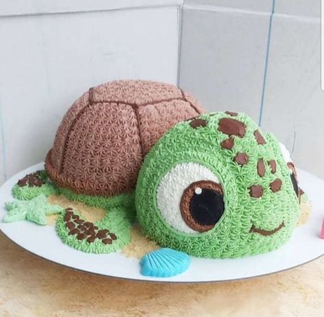 Brigadeiro Cake, Cake Designs For Kids, Animal Birthday Cakes, Turtle Cake, Puppy Cake, Beach Cakes, Turtle Birthday, Creative Cake Decorating, Animal Cakes