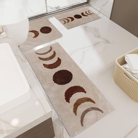 Amazon.com: Boho Bathroom Rugs Runner Non-Slip Moon Phases Microfiber Bohemian Bath Mats Washable Carpet for Tub, Shower, Bedroom, Beige, 20"x50" : Home & Kitchen Boho Bathroom Rugs, Boho Bathroom Rug, Bedroom Beige, Toilet Rug, Rubber Texture, Bathroom Bath Mats, Brown Bathroom, Toilet Mat, Boho Bathroom