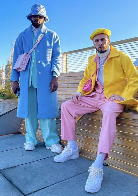 Vibrant Outfits Men, Funky Fashion Outfits Men, Maximalism Fashion Men, Colorful Wedding Outfit Men, Matching Suits, Men Fashion Colorful, Colorful Outfits For Men, Pastel Fashion Men, Colourful Mens Fashion