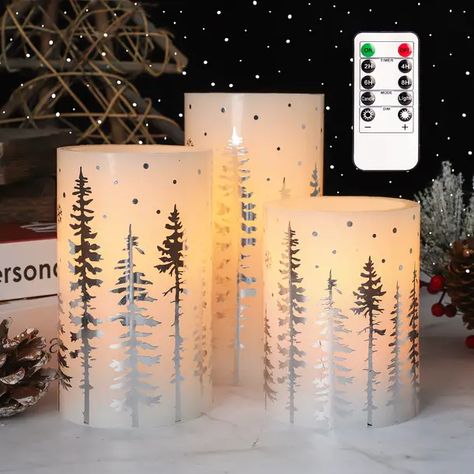 Highland Dunes Battery Operated Flickering Led Flameless Candles With Timer And Romote, Set Of 3, Glass Effect Ocean Themed Flameless Candles With Starfish And Shell Decals For Home, Party Décor & Reviews - Wayfair Canada Silver Xmas Tree, Flameless Candles With Timer, Flameless Candle Set, Holiday Party Themes, Unique Party Themes, Electronic Candles, Candle Crafts Diy, Tree Decals, Led Pillar Candle