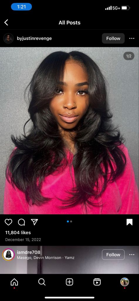 Curtain Bangs For Black Women, Women Curtain Bangs, Layered Curtain Bangs, Bangs Layers, Bangs For Black Women, Most Paused Movie Scenes, Jet Black Hair, Quick Weave Hairstyles, Protective Hairstyles Braids