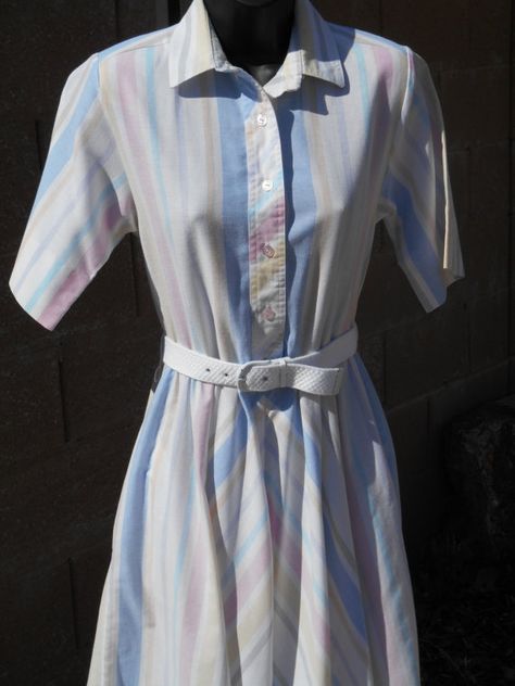 80s Dresses Casual, Pastel Shirt, 80s Pastel, Stripes Dress, 80’s Fashion, 80s Women, Vintage Dress 80s, Pastel Dress, Petite Dress