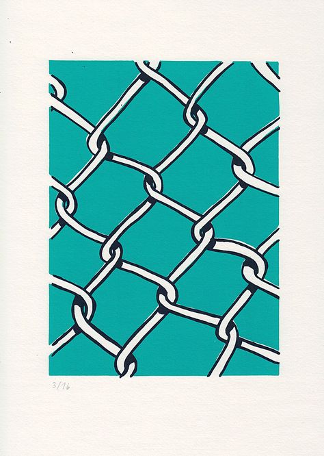 Chain Link Painting, Denim Screen Print, Chain Link Fence Tattoo, Chain Link Illustration, Chain Link Fence Photography, Silkscreen Poster, Exhibition Inspiration, Screen Printing Inspiration, Mesh Fence