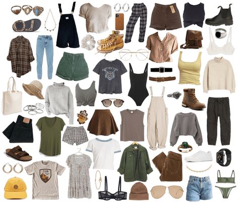 Dream Wardrobe outfit ideas | Simple, granola-inspired, capsule wardrobe Earthy Tones Capsule Wardrobe, Outfits Granola Aesthetic, Boho Grunge Capsule Wardrobe, Easy Granola Outfits, Hippy Capsule Wardrobe, Edgy Granola Outfits, Capsule Wardrobe Outdoorsy, Granola Outfit Inspiration, Granola Alternative Style