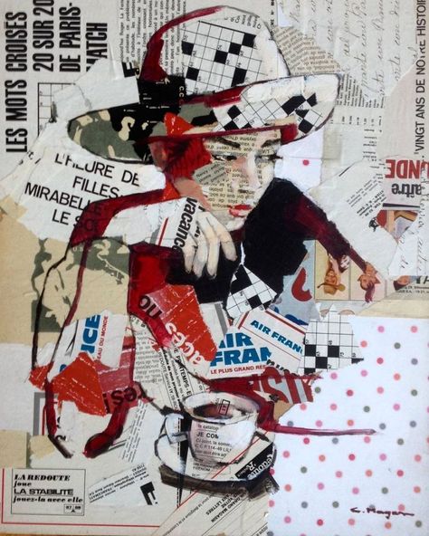 Newspaper Mixed Media Art, Carme Magem Art, Kolazh Art Ideas, Carme Magem, Portrait Collage Art, Newspaper Collage, Portrait Collage, Frida Art, Collage Portrait