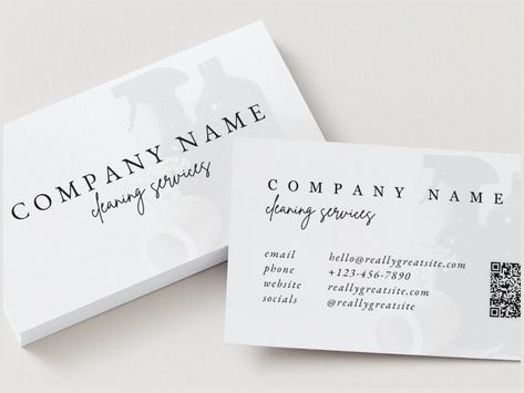 Introducing our Cleaning Service Business Cards Template, designed to showcase the professionalism of your cleaning company. With its clean and modern design, our QR Code Business Cards Template for Cleaning Services exudes simplicity and elegance. Make a lasting impression with our thoughtfully crafted Cleaning Company Business Cards Design, tailored specifically for your industry. Elevate your brand and leave a lasting impression with our professional business card templates. Get yours today a Cleaning Business Cards Ideas, Stationery Business Card, Business Cards Template, Cleaning Services Company, Qr Code Business, Company Business Cards, Business Cards Design, Buisness Cards, Qr Code Business Card