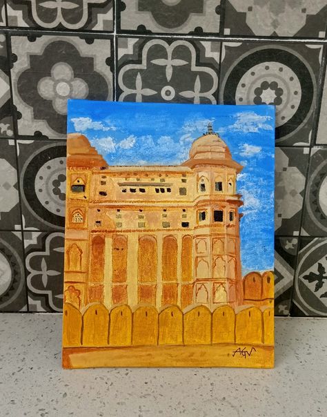 Acrylic painting of Amer fort, Jaipur Recently we visited Jaipur Amer fort and tried this beautiful painting Fort Painting, Amer Fort Jaipur, Amer Fort, Beautiful Painting, Beautiful Paintings, Jaipur, 10 Days, Fort, Acrylic Painting