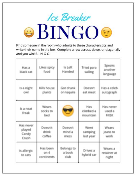 Human Bingo Questions, Bingo Questions, Ice Breaker Bingo, Human Bingo, Ice Breaker Game, Boo Party, Freshman Orientation, Game Office, Bingo Template