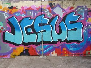 Jesus | erokism | Flickr Jesus Graffiti, Christian Graffiti, Kids Church Decor, Church Wall Art, Sharing The Gospel, Share The Gospel, Graffiti Artists, Graffiti Piece, Church Youth