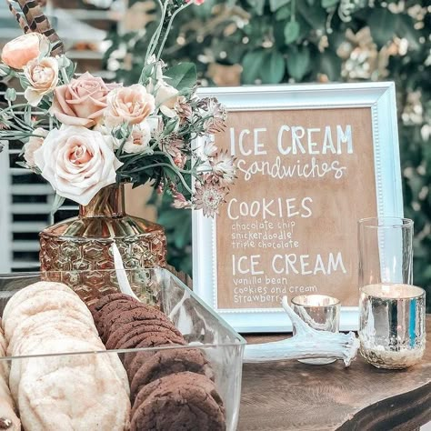 Wedding Ice Cream Bar, Cookie Bar Wedding, Ice Cream Sandwich Bar, Ice Cream Wedding, Ice Cream Pictures, Dreamy Backyard, Sandwich Bar, Ice Cream Cookie Sandwich, Ice Cream Bar