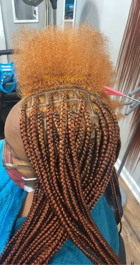 Knotless Box Braids Two Toned, Honey Blonde Braided Hairstyles For Black Women, Summer Braid Colors For Black Women, Braided Colored Hair, Ginger Brown Box Braids, Copper Red Hair Color Black Women Braids, Color 30 Knotless Braids Black Women, Knotless Braids 350, 350 Color Knotless Braids