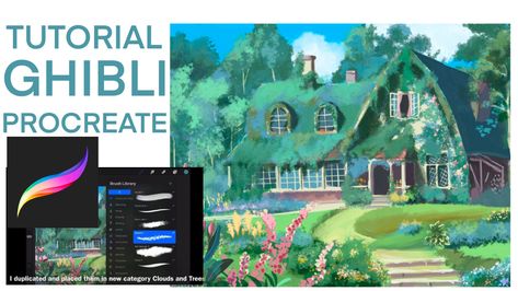 Quick tutorial on how to make Ghibli style backgrounds on Procreate using default brushes Anime Landscape Tutorial, Ghibli Brush Ibis Paint, Ghibli Art Tutorial, How To Draw Ghibli, Procreate Environment, Ghibli Tutorial, Ghibli Procreate, Backgrounds Tutorial, Forest Tutorial