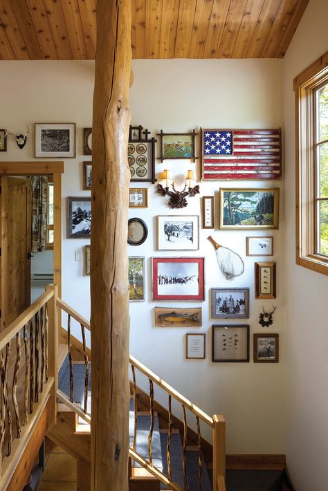 A Rustic Cabin at the Edge of a Willow-Lined Stream Embraces Eclectic Design - Mountain Living Cabin Staircase, Adirondack Camp, Antler Chandeliers, Wyoming Landscape, Guest Home, Built In Banquette, Black Forest Decor, Cozy Breakfast Nook, Jackson Wyoming