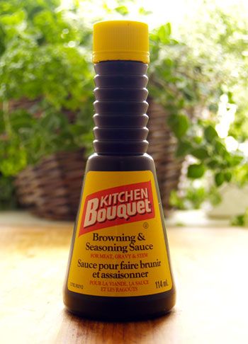 Kitchen Bouquet is a bottled condiment sauce used as an ingredient in cooking, rather than as a table condiment. It is mostly used for its ability to add a dark brown colour. It's generically referred to as a "browning agent." Learn about the history of Kitchen Bouquet! http://www.cooksinfo.com/kitchen-bouquet Browning Sauce Recipe, Browning Sauce, Brown Gravy Recipe Easy, Easy Brown Gravy, Gravy Master, Brown Gravy Recipe, Hamburger Steak And Gravy, Thanksgiving Gravy, Kitchen Bouquet