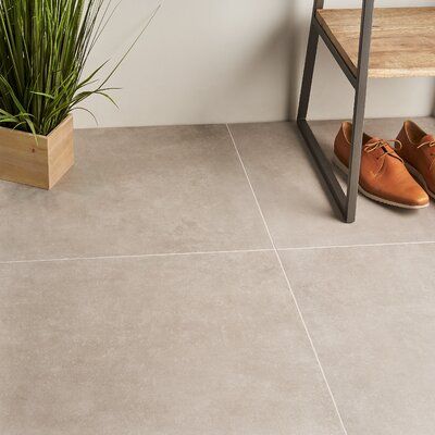 Japandi Bathroom Floor, Beige Tile Entryway, Tile In Basement, Kitchen And Bathroom Flooring, Greige Tiles Bathroom, Beige Concrete Floors, Greige Tile Bathroom, Greige Bathroom Tile, Hallway Tiles Floor Entryway