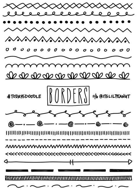 Borders Bullet Journal, Hand Drawn Borders, Drawn Borders, Planner Doodles, Arte Doodle, Doodle Borders, Bullet Journal 2019, Simple Planner, Drawing Black