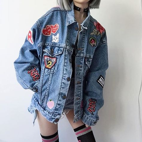 Stagecoach 2024, Patched Jean Jacket, Jean Jacket With Patches, Patch Jean Jacket, Patched Denim Jacket, Jacket With Patches, Jeans Patch, Hat Bar, Jeans Grunge