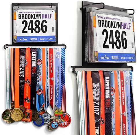 Gone For a Run BibFOLIO Plus Race Bib and Medal Display | Wall Mounted Medal Hanger – Displays up to 24 Medals and 100 Race Bibs Race Bib Display, Race Medal Holder, Hanging Medals, Race Bib Holder, Race Medal Displays, Running Bibs, Running Medal Display, Medal Hanger Display, Medal Rack