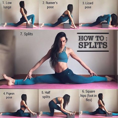 The full splits require hamstring and quad flexibility (among other things) while keeping the hips square. Save this for a short routine… Do Splits, Vinyasa Yoga Poses, Latihan Dada, Yoga Handstand, Yoga Kundalini, How To Do Splits, Yoga Tutorial, Partner Yoga, Trening Fitness