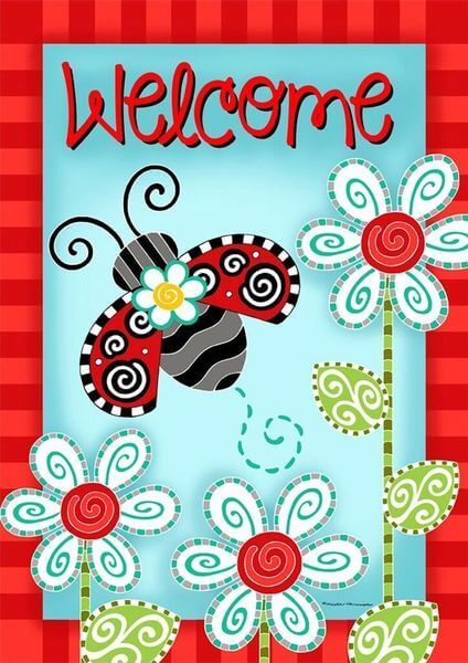 Garden Flags Ideas, Welcome Pictures, Welcome Flowers, Mailbox Covers, Mini Flags, Garden Decor Items, Bee On Flower, Welcome Spring, House Flag