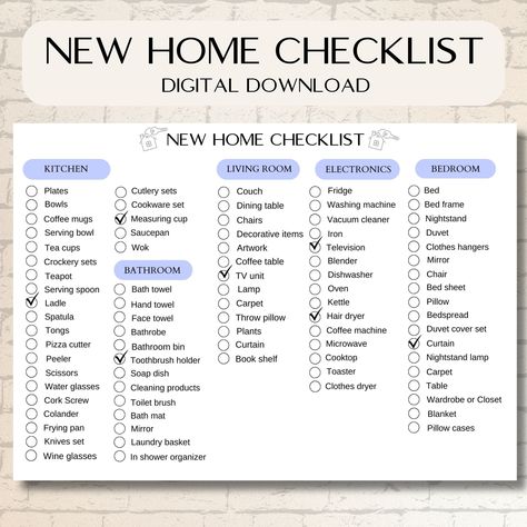 "New Home Essentials Digital Checklist, Home Preparation, First Home Organization, Room By Room List, Moving Checklist ◾️ Welcome to IgzDigitalMarket shop 😊🌸 🔑 Embarking on a new chapter and planning a move? Say goodbye to stress and hello to seamless transitions with our meticulously designed Moving Checklist. We understand that moving can be overwhelming, so we've crafted a comprehensive guide to ensure your relocation is smooth and stress-free.  📦With our Moving Checklist Design, your jou Preparing To Move Into A New Home, Digital Checklist, New Home Essentials Checklist, First Home Essentials, Checklist Design, Moving House Checklist, Moving Essentials, Airbnb Checklist, Journal Reflection