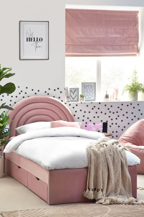 Pink Bedroom For Girls, Kids Rainbow, Kids Bedroom Inspiration, Cushion Headboard, Standard Bed, Upholstered Bed Frame, Girl Beds, Beds & Bed Frames, Pink Bedding