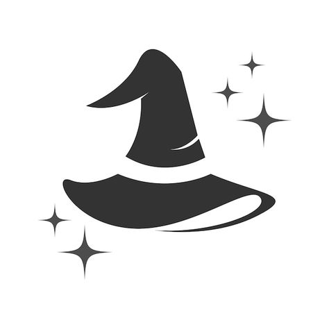 Vector witch witch hat logo icon design | Premium Vector #Freepik #vector #witch #wizard-hat #witch-broom #halloween-witch How To Draw Witches Hat, Wizard Hat Illustration, Halloween Logo Ideas, Tiny Witch Hat Tattoo, Witch Hat Tattoo Design, Simple Witch Hat Tattoo, Witch Hat Outline, Witch Logos Ideas, Simple Witch Drawing