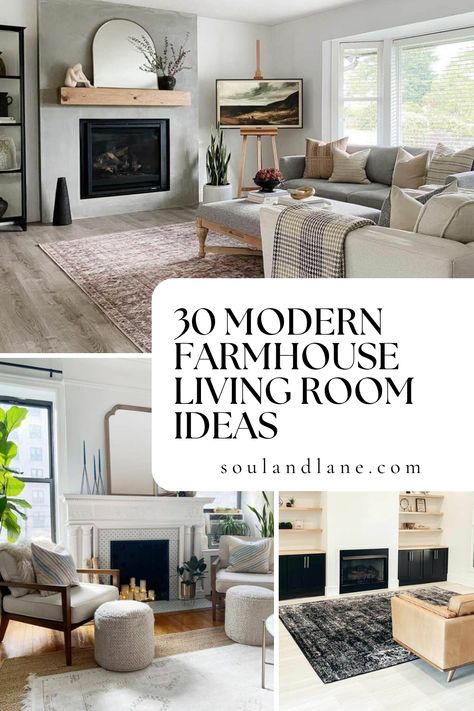 Merge the warmth of country living with contemporary design through modern farmhouse living room ideas that are both cozy and chic. Envision a space where natural textures like wood and stone complement clean lines and a neutral color palette. Accentuate with industrial light fixtures and sleek metal hardware for a touch of modernity. Integrate comfortable seating with plush textiles and throw pillows in soft, muted tones or classic patterns like plaid and stripes. Add a barn door as a functiona Modern Farmhouse Chic Living Room, Midcentury Farmhouse Living Room, Modern Farmhouse Sitting Area, Modern Country Design, Modern Country Living Room Ideas, Modern Farmhouse Throw Blanket, Living Room With No Tv, Living Room Modern Rustic, Modern Farhouse Coffee Table