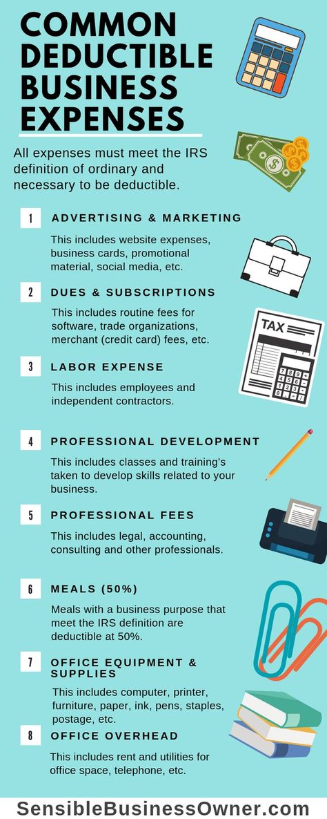 Are you unsure what expenses are deductible for you business?  This infographic list the most common categories of business expenses. - Business Bookkeeping - Taxes - Accounting Business Category List, Small Business Tax Deductions List, Business Expense Spreadsheet, Accounting Tips, Business Tax Deductions, Business Tracker, Business Folder, Diy Journals, Business Bookkeeping