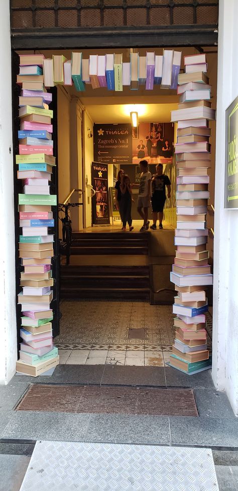 Zagreb Croatia Bookshop Café, Bookstore Design, Coffee House Design, Store Entrance, Indie Bookstore, Bookstore Cafe, Coffee Shop Interior Design, Cozy Coffee Shop, Dream Library