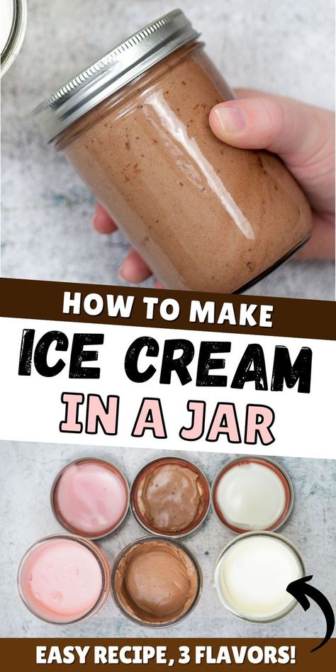 How to make ice cream in a mason jar - all you need are a few simple ingredients! #icecream #masonjar Ice Cream In A Jar, Ice Cream Mason Jars, Mason Jar Ice Cream Recipe, Mason Jar Ice Cream, Jar Ice Cream, Keto Ice Cream Recipes, Easy Homemade Ice Cream, Easy Ice Cream Recipe, Ice Cream Maker Recipes