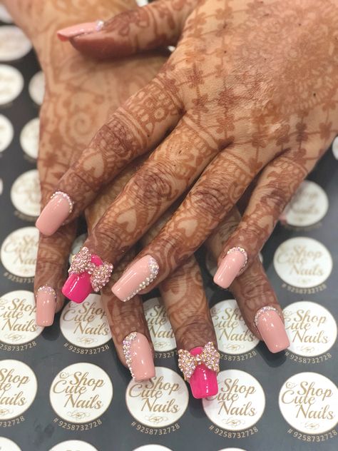 Wedding Nails Extensions, Hot Pink Bridal Nails, Gel Extension Designs, Bridal Nail Extension Designs Indian, Bridal Nails Unique, Engagement Nail Art Brides, Bridal Nail Art Indian Pink, Indian Bridal Nails Designs Brides, Wedding Nail Designs For Bride 2024