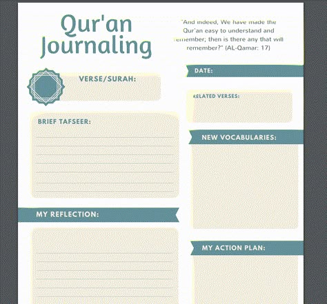 [FREE] Quran Journaling Printable by Sr. Gwan | Recite & Reflect Quran Planner, Quran Journaling Ideas, Study Quran, Quran Tracker, Muslim Journal, Islamic Planner, Muslim Planner, Quran Study, Islam Journal