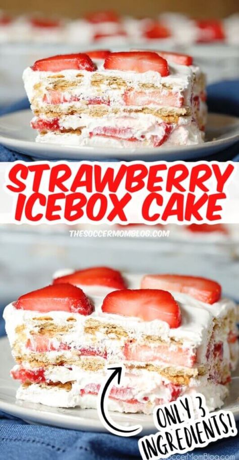 Sweet and fruity, this Easy Strawberry Icebox Cake only needs 3 ingredients, and is a great way to cool down with dessert! Strawberry Cream Cheese Icebox Cake, Cream Cheese Icebox Cake, Strawberry Icebox Cake, Icebox Cake Recipes, Sliced Strawberries, Cream Cheese Desserts, Strawberry Dessert Recipes, Cake Layers, Easy Summer Desserts