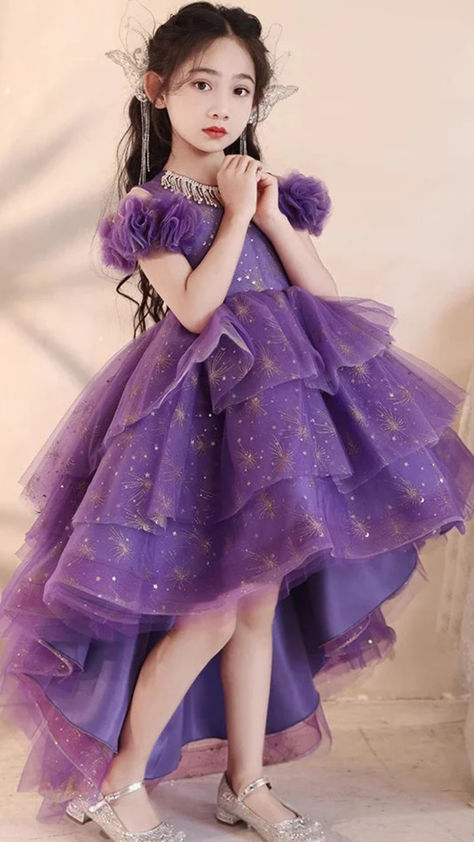 Fabric: Tulle
Size & Fit:
Fit: This garment fits true to size.
Length: Size 130 measures 70cm from shoulder to hem
Bust:The bust size for size 130 measures around 68cm
Wash: Hand Wash Cold. Kids Maxi Dresses, Purple Girls Dress, Elegant Girls, Girls Sequin Dress, Children Party, Dresses Purple, Birthday Girl Dress, Purple Girls, Elegant Girl