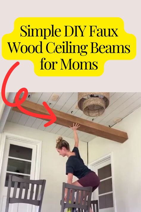 Create a stunning rustic look in your home with easy DIY faux wood ceiling beams!  Transform your ceiling with this simple step-by-step guide. #DIYMom #HomeDecorInspo #FauxWoodBeams #BudgetFriendlyDIY #RusticCharm #MomProjects #HomeMakeover #CeilingDesign #EasyHomeImprovements #WeekendProjects #DIYHome #InteriorInspiration #WoodBeamLook #HomeDIY #HandmadeHome #MomLifeDIY #InteriorDesignGoals #DIYDecor #RusticHomeDecor #FarmhouseStyle #CraftyMoms #HomemakingTips #SimpleDIY #HomeImprovementIdeas Easy Faux Wood Beams, How To Make Fake Beams Ceilings, Small Beams Ceiling, Faux Ceiling Beams Diy Master Bedrooms, Diy Wood Plank Ceiling, Diy Faux Ceiling Beams, Fake Wooden Beams Ceiling, How To Make Faux Beams, Foam Beams Ceilings