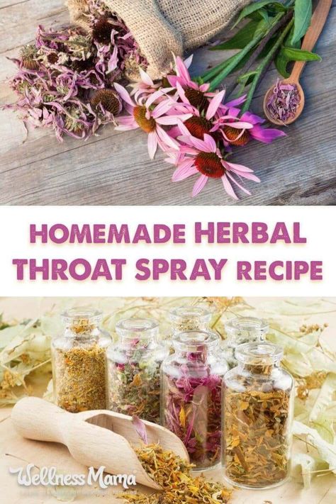 This homemade herbal throat spray recipe is great for sore throat or cough made with natural ingredients like echinacea, thyme, elderberry, and ginger. For Sore Throat, Throat Spray, Cold And Cough Remedies, Wellness Mama, Home Remedy For Cough, Cold Sores Remedies, Natural Sleep Remedies, Natural Cold Remedies, Cold Home Remedies