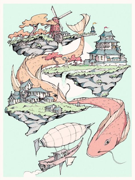 Floating Islands Anime Island, Sitting On The Edge, Island Tattoo, Fantasy Map Making, Floating Islands, Floating Island, Fantasy Island, Koi Carp, Crayon Art Melted