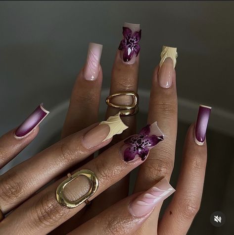 Purple And Brown Nails Designs, Brown And Purple Nails, P31 Woman, Fake Acrylic Nails, Hoco Nails, French Tip Nail Art, Nail Nail, Acrylic Nails Coffin, Birthday Nails