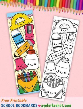 Cute kawaii back to school printables: coloring bookmark. #Ayelet_Keshet #printables #freeprintables #bookmark #bookmarks #backtoschool #kawaii #kawaiiart #coloring #coloringpages Color Your Own Bookmark, Cute School Drawings, Doodle Art Bookmarks, Cute Bookmarks Drawings, Back To School Drawing Ideas, Cute Doodle Art Creative, Back To School Painting, Bookmark Doodles, Drawing For School