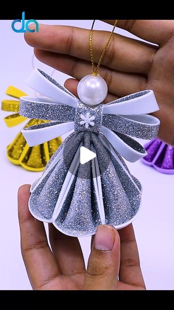 How To Make Angel Ornaments, Angel Paper Craft, Ribbon Angels How To Make, Glitter Paper Crafts Diy, Paper Angels Diy How To Make, Elf Ornaments Diy, Angel Diy Crafts, Diy Angel Decorations, Eva Foam Crafts