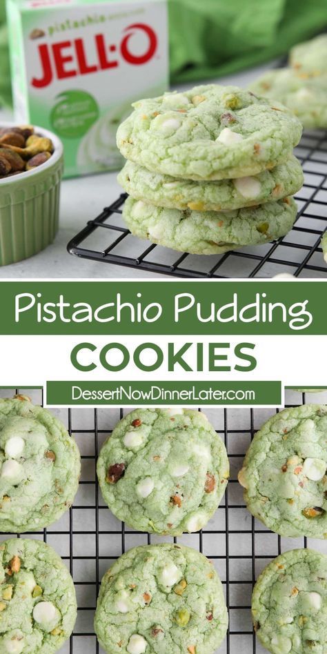 Pistachio Pudding Cookies, Green Cookies, Flavored Cookies, Homemade Cookie Dough, Pistachio Recipes, Homemade Cookie, Pistachio Cookies, Pistachio Pudding, Pudding Cookies