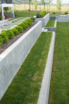 Concrete Retaining Wall Design Ideas, Pictures, Remodel and Decor Concrete Terrace, Backyard Concrete, Backyard Retaining Walls, Modern Backyard Design, Concrete Retaining Walls, Landscaping Retaining Walls, Modern Landscape Design, Modern Garden Design, Modern Backyard