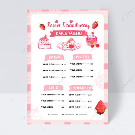 strawberry,cake,dessert,dessert,food,menu design,menu,cream,hand painted,pink,trellis,elegant,sweet,love Dessert Menu Design, Menu Design Ideas Templates, Cafe Menu Design, Price List Design, Pink Desserts, Menu Design Template, Food Menu Design, Elegant Desserts, Desserts Menu