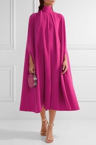 Silk Cady Midi Cape Dress Cape Dresses, Midi Dresses For Women, High Neck Midi Dress, Midi Party Dress, Wedding Dress Cap Sleeves, Mode Abaya, Summer Vintage, Cape Dress, Elegant Party