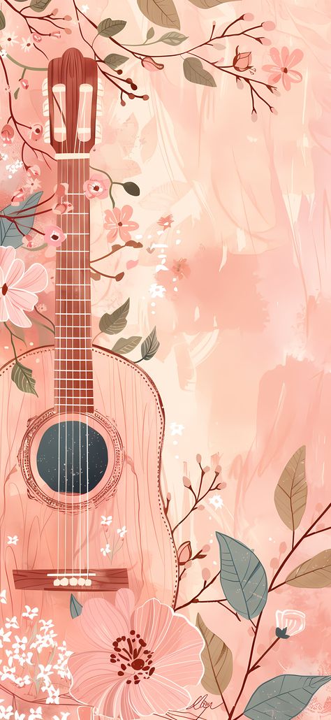 Cute Pastel Wallpaper Iphone, Iphone Wallpaper Aesthetic Background Hd, Music Cute Wallpapers, Musical Phone Wallpaper, Pastel Pink Aesthetic Wallpaper Simple, Cute Guitar Wallpaper, Wallpaper Iphone 2024, Pixel Wallpaper Aesthetic, Guitar Aesthetic Wallpaper Iphone