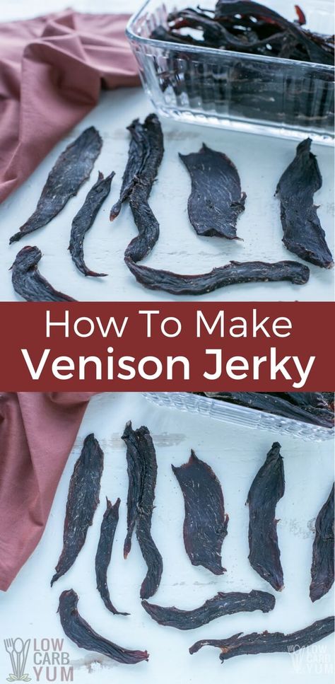 Jerky In The Oven, Jerky Recipes Dehydrator, Deer Jerky Recipe, Venison Jerky Recipe, Oven Jerky, Deer Jerky, Jerky Marinade, Venison Jerky, Homemade Jerky